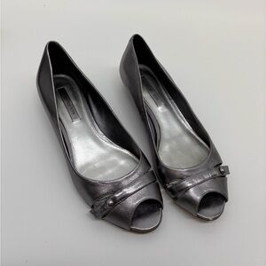 JONES NEW YORK Silver Wedge Peep-toe Dress Shoes
